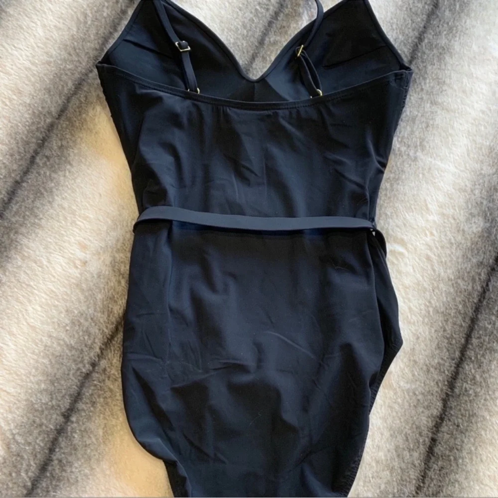 Tory Burch T Belt Gold Logo One Piece Swimsuit Black